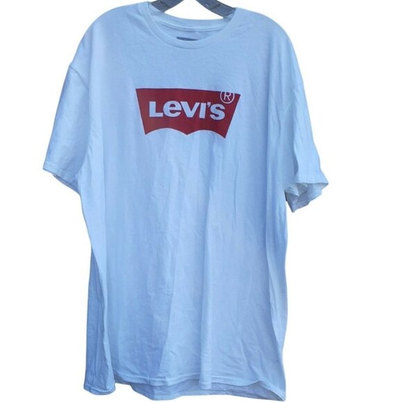 Levi's Logo Spell Out T-Shirt White with Red Screen Print Short Sleeve 2XL - Picture 1 of 5